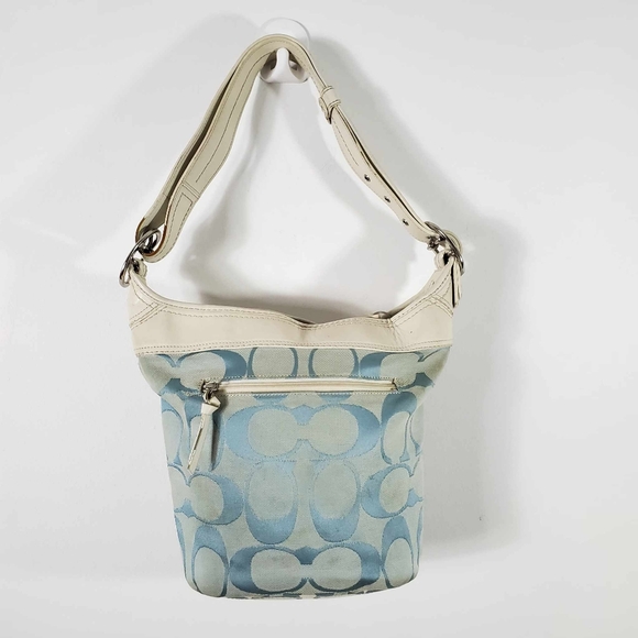 Coach Signature C blue canvas leather shoulder bag with bucket trim - Picture 4 of 15